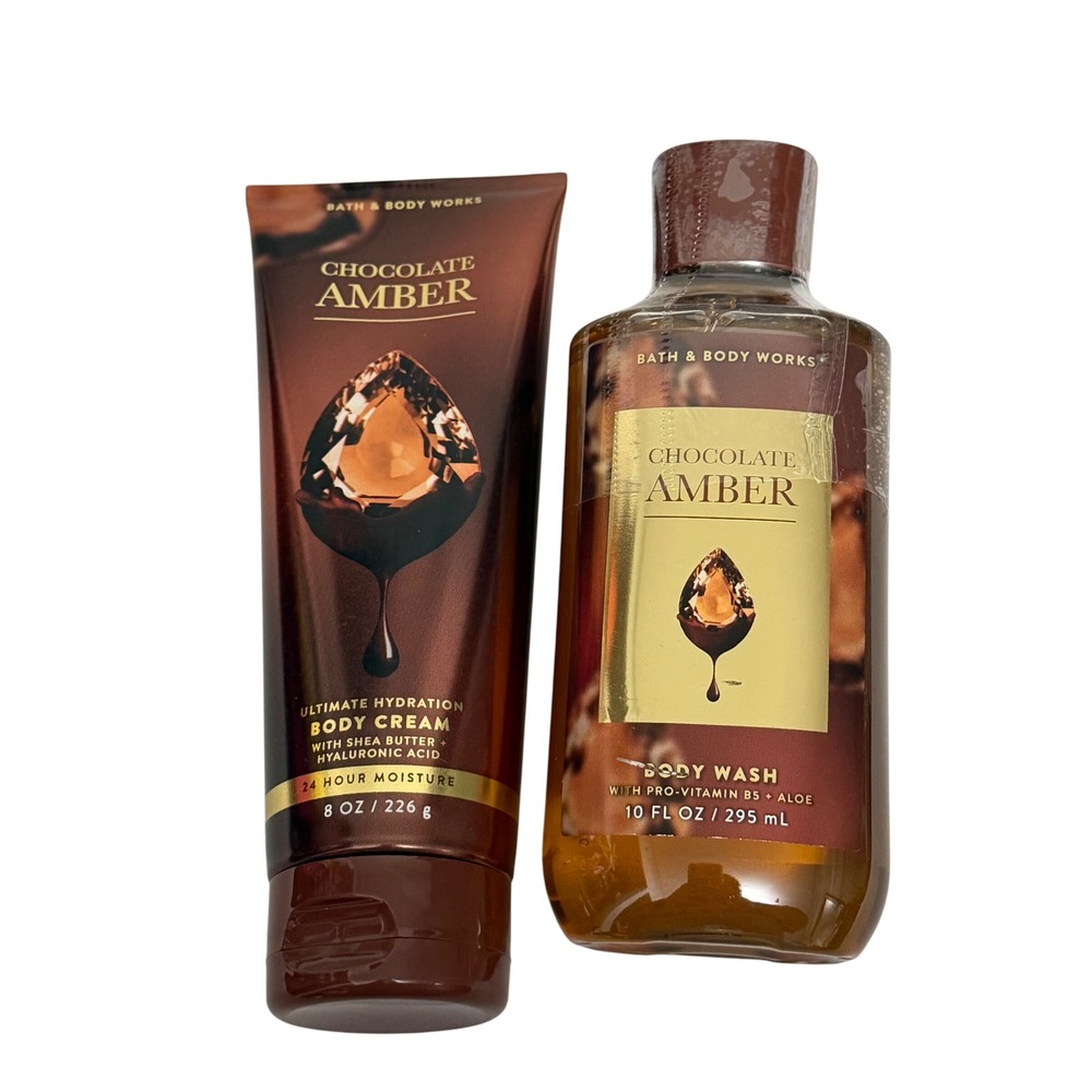 Bath & Body Works Chocolate Amber Body Cream & Body Wash Set New